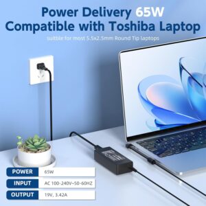 65w Laptop Charger for Toshiba Satellite A205 A215 A655 C55 C55D C55T C655 C675 C855 L55 L655 L675 L745 L755 L855 P755 S55 for Toshiba Portege Z30 Z930 Z830 Satellite Radius 11...