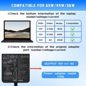 65W Surface Pro Charger Surface Laptop Charger Compatible for Microsoft Surface Pro11 10 9 8 7+ 7 6 5 4 X Compatible 1769 1867 1868 1872 1873 1943 1951 2036 Laptop7 6 5 4 3 2 1...