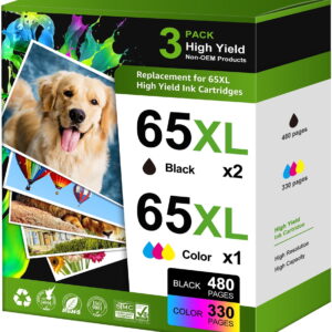 65XL Ink Cartridges Compatible for HP Ink 65 for DeskJet 3755 3700 3752 3772 2600 2622 2652 2655 2640 Envy 5000 5055 5052 5014 5010 5070 AMP 100 120 130 Printers (3 Pack)