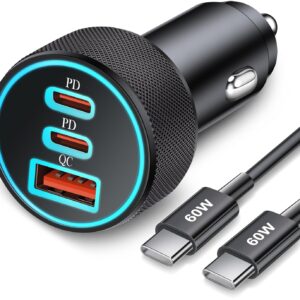 67W 3-Port Super Fast Type C Car Charger USB C for Samsung Galaxy S25 S24 S23 S22 S21 Ultra, iPhone 16/15 Pro Max, Pixel, Android, PD/QC Car Phone Adapter Accessories for Men...