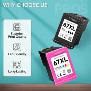 67XL Ink Cartridge Black/Color Combo Pack Replacement for HP Ink 67 67XL, for HP 67 Ink Cartridge, Fit for Envy 6000 6055 6400 6455 DeskJet 2855e 2700 2700e 2755 2755e 2752 4152...