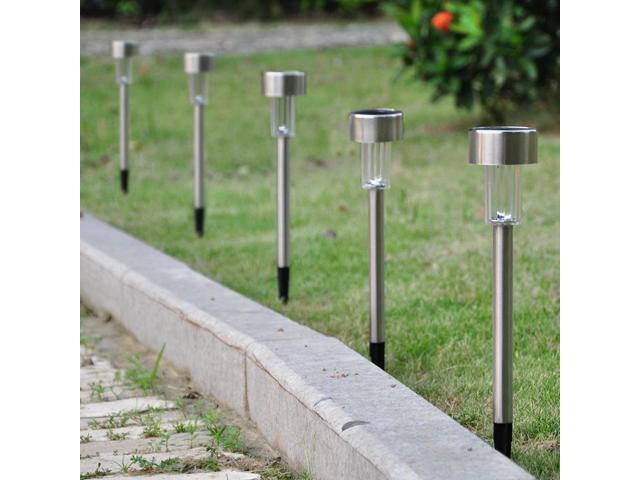 6pc White Stainless Steel Solar Powered LED Light Pathway Landscape