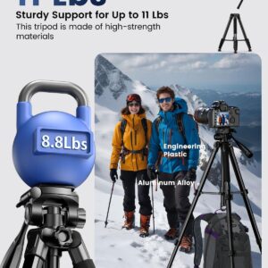 73" Camera Tripod and Monopod, Professional Aluminum Tripod Stand for Mirrorless Camera/DSLR/Cell Phone/Camcorder/GoPro, with Phone Holder and Travel Bag (Black)