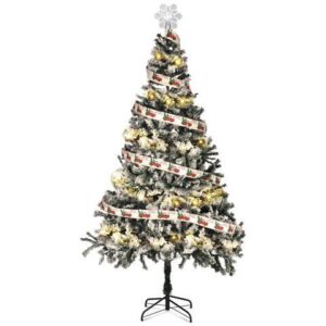 7.5 Ft White Christmas Tree Artificial w/ Topper & 66FT Fairy Lights Xmas Decor