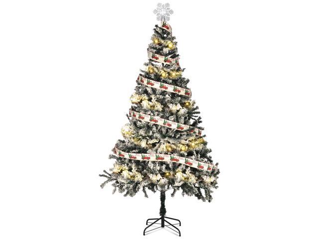 7.5 Ft White Christmas Tree Artificial w/ Topper & 66FT Fairy Lights Xmas Decor