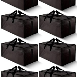 8 Pack Large Strong Bags with Zippers & Carrying Handles - Water-Resistant - Heavy Duty Storage Tote for Space Saving, Fold Flat, Alternative to Moving Box (Black)