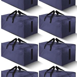 8 Pack Large Strong Moving Bags with Zippers & Carrying Handles - Water-Resistant - Heavy Duty Storage Tote for Space Saving, Fold Flat, Alternative to Moving Box (Blue)