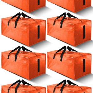 8 Pack Large Strong Moving Bags with Zippers & Carrying Handles - Water-Resistant - Heavy Duty Storage Tote for Space Saving, Fold Flat, Alternative to Moving Box (Orange)