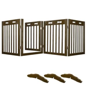 80"x24" 4 Panel Folding Pet Gate Wooden Dog Fence Baby Safety Gate Playpen Barrier 3 Feet with Door
