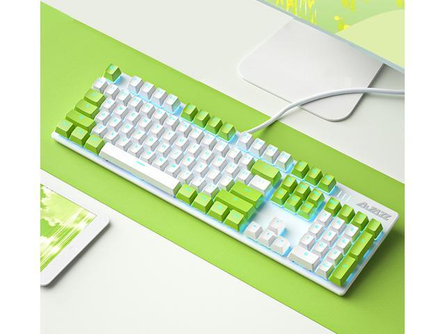A-jazz N-Key Rollover Mechanical Gaming Keyboard, Blue Backlit, PBT Keycaps-White and Green