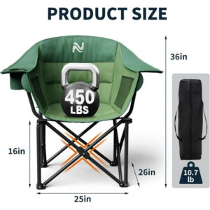 ABORON Oversized Padded Camping Chair, Outdoor 2-Pack Folding Chair for Couple, Fully Padded Patio Chair Portable Heavy Duty Arm Chairs with Side Pockets, Cup Holder for Picnic,...