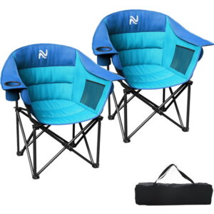 ABORON Oversized Padded Camping Chair, Outdoor 2-Pack Folding Chair for Couple, Fully Padded Patio Chair Portable Heavy Duty Arm Chairs with Side Pockets, Cup Holder for Picnic,...