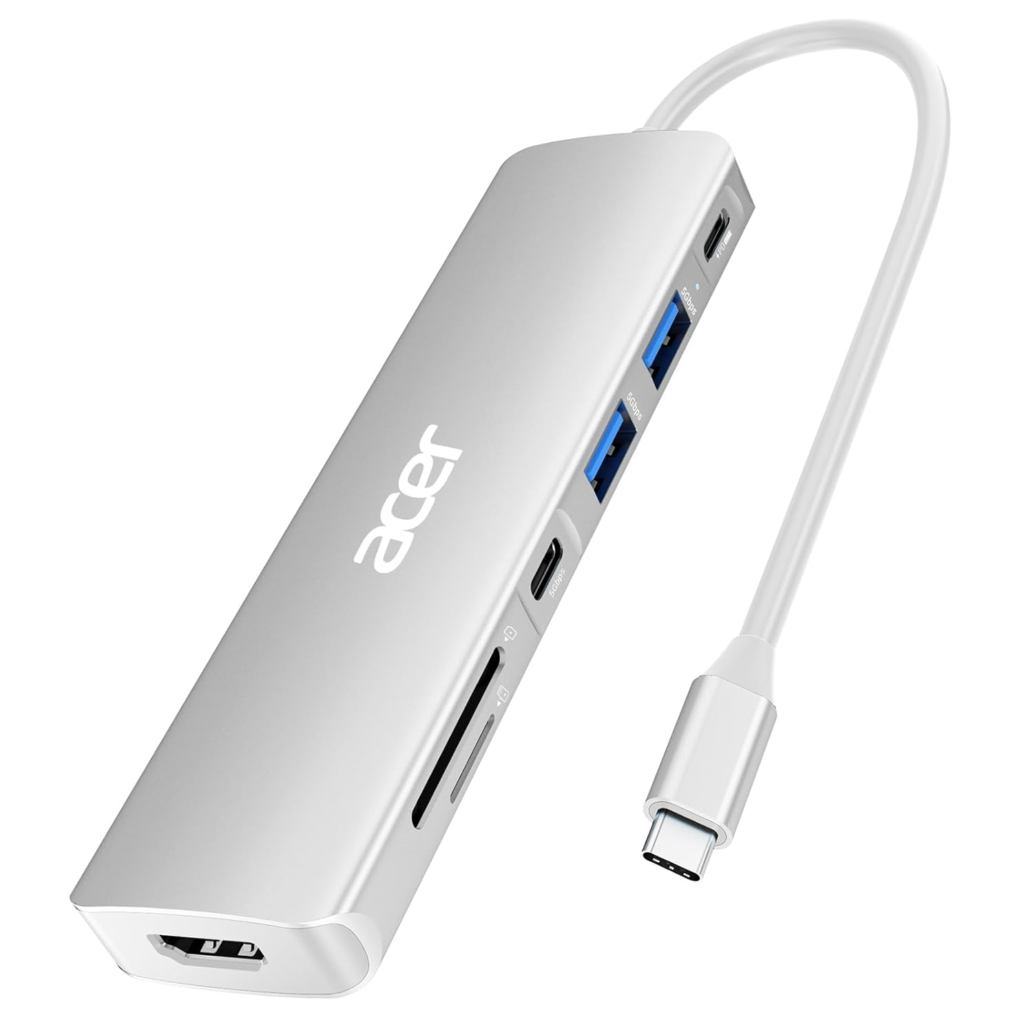 Acer USB C Hub, 7 in 1 4K USB C to HDMI Adapter, Multiport Splitter with PD100W Fast Charging, 5Gbps 2*USB 3.0, Type-C Data Port, SD TF Card Reader for iPad Pro, MacBook Pro,...
