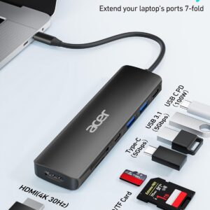 Acer USB C Hub, 7 in 1 4K USB C to HDMI Adapter, Multiport Splitter with PD100W Fast Charging, 5Gbps 2*USB 3.0, Type-C Data Port, SD TF Card Reader for iPad Pro, MacBook Pro,...