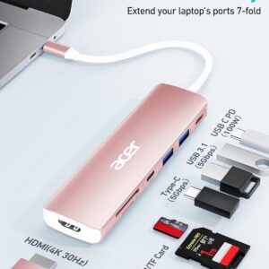 Acer USB C Hub, 7 in 1 4K USB C to HDMI Adapter, Multiport Splitter with PD100W Fast Charging, 5Gbps 2*USB 3.0, Type-C Data Port, SD TF Card Reader for iPad Pro, MacBook Pro,...