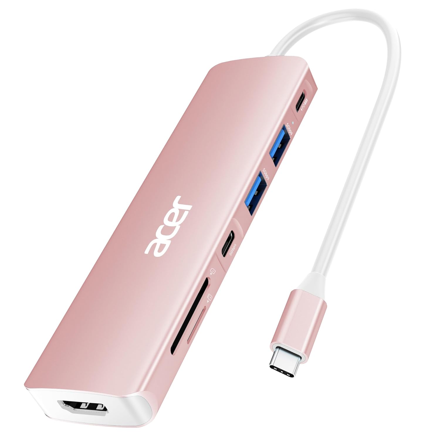 Acer USB C Hub, 7 in 1 4K USB C to HDMI Adapter, Multiport Splitter with PD100W Fast Charging, 5Gbps 2*USB 3.0, Type-C Data Port, SD TF Card Reader for iPad Pro, MacBook Pro,...