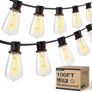 addlon 100FT(50FT*2) LED Outdoor String Lights Waterproof Patio Lights with Shatterproof ST38 Replaceable Bulbs, Dimmable Outside Hanging Light Connectable for Porch, Backyard,...