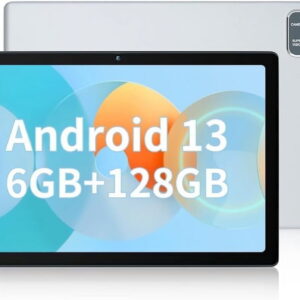 AEEZO 10 inch Tablet Android 13 Tablets, Quad-Core Tablet PC, 6GB RAM, 64GB ROM, 128GB Expand, 5000mAh, 1280x800 HD Touch Screen, 5MP+8MP, Wifi, Dual Camera - Silver