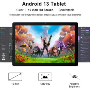 AEEZO 10 inch Tablet Android 13 Tablets, Quad-Core Tablet PC, 6GB RAM, 64GB ROM, 128GB Expand, 5000mAh, 1280x800 HD Touch Screen, 5MP+8MP, Wifi, Dual Camera - Grey
