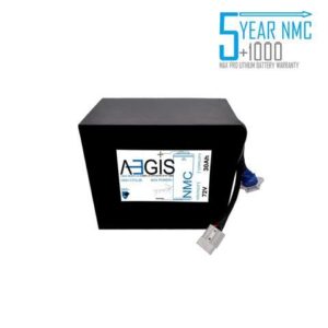 Aegis Battery 72V 30Ah NMC Li-Ion Battery + Charger is a state of the art rechargeable battery pack made w/18650 Li-Ion cylindrical cells. For ebikes,