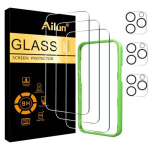 Ailun 3 Pack Screen Protector for iPhone 16 Pro [6.3 inch] + 3 Pack Camera Lens Protector with Installation Frame,Case Friendly Tempered Glass Film,[9H Hardness] - HD