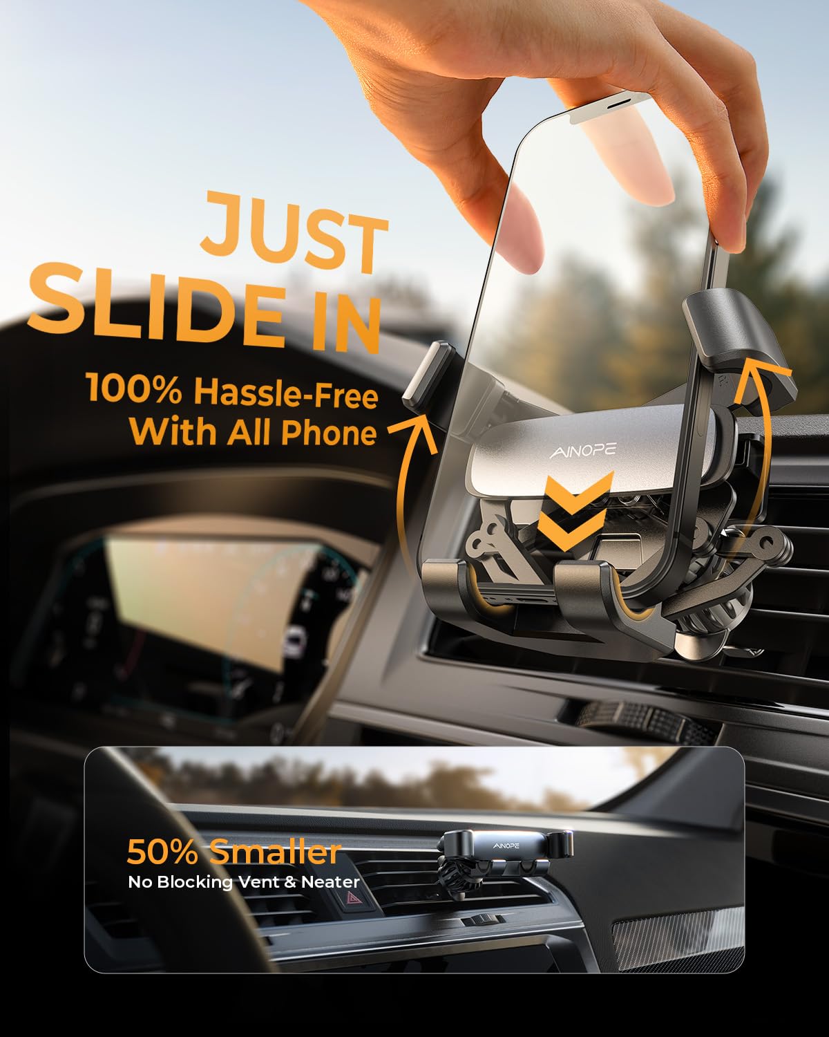 AINOPE Phone Holder for Car Vent 2025 Gravity Air Vent Car Phone Holder Mount for iPhone 16 Pro Max with Vent Clip Hand Free Cell Phone Car Mount for iPhone 16 Plus Samsung S25...