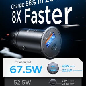 AINOPE USB C Car Charger 67.5W for iPhone Car Charger Adapter Cigarette Lighter USB Charger Fast Car Accessories Replacement Electrical for iPhone 16 15 Pro Max 14 13