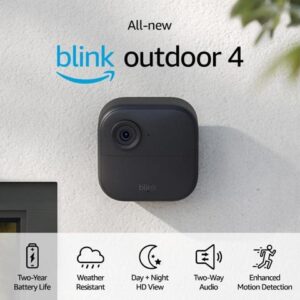 All-new Blink Outdoor 4 (4th Gen) Wire-free smart security camera, two-year battery life, two-way audio, HD live view, enhanced motion detection,