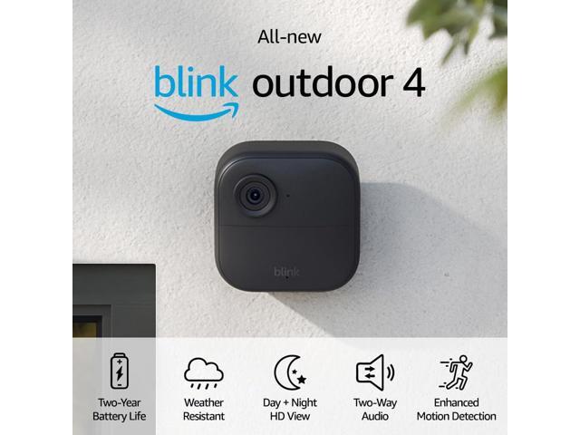 All-new Blink Outdoor 4 (4th Gen) Wire-free smart security camera, two-year battery life, two-way audio, HD live view, enhanced motion detection,