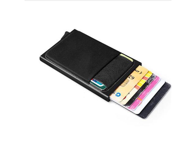 Aluminum Wallet With Back Pocket ID Card Holder RFID Blocking Mini Slim Metal Wallet Automatic Pop up Credit Card Coin Purse