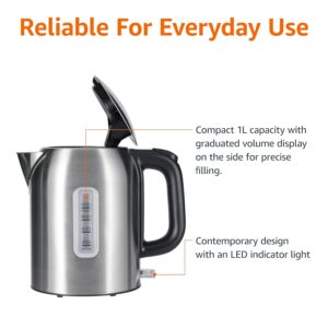 Amazon Basics 1.1Qt (1L) Electric Kettle, Tea Kettle & Water Boiler, with Auto Shut-Off, Boil Dry Protection, High-Safety Strix Thermostat, BPA-Free, 1500W, Stainless Steel, New...