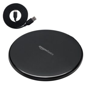Amazon Basics 15W Qi Certified Wireless Charging Pad for iPhone 16/15/14/13/12/11/X, Samsung and More, with USB Cable, Black