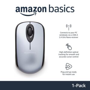Amazon Basics 2.4 Ghz Wireless Optical Computer Mouse with USB Nano Receiver, Black
