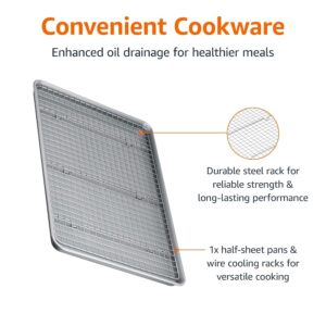 Amazon Basics Ceramic Nonstick Baking Sheet & Cooling Rack Set, Non-Toxic, Half Sheet Size - 1 Pack, Gray