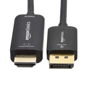 Amazon Basics DisplayPort to HDMI Display Cable for HDTV, Monitor, Projector, Uni-Directional, 4k@60Hz, 1920x1200, 1080p, Gold-Plated Plugs, 3 Foot, Black