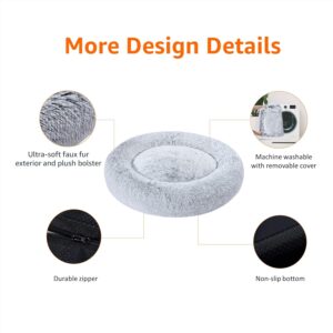 Amazon Basics Donut Pet Bolster Faux Fur Bed for Dog, Grey, 36" x 36"