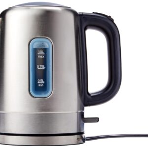 Amazon Basics Electric Stainless Steel Kettle for Tea and Coffee, BPA-Free, Fast Boiling, Auto Shut-Off, 1.1 Quarts, 1500W, Black and Silver