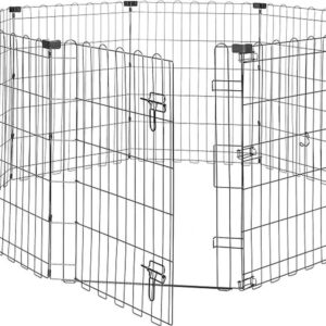 Amazon Basics Foldable Octagonal Metal Exercise Dog Playpen - Indoor/Outdoor, Single Door, Small (8 Panels, 24 x 30), Easy to assemble and store, 30" - Small, , Black