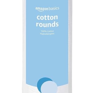 Amazon Basics Hypoallergenic 100% Cotton Rounds for Makeup Removal and Skincare, 100 Count, 1 Pack