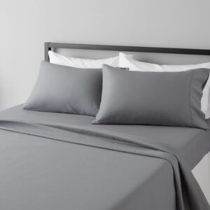 Amazon Basics Lightweight Super Soft Comfortable Brushed Microfiber 4 Piece Bed Sheet Set with 36cm Deep Pockets, Queen, Dark Gray, Solid