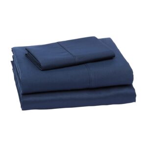 Amazon Basics Lightweight Super Soft Easy Care Wrinkle Free Microfiber 3 Piece Bed Sheet Set with 14-Inch Deep Pockets, Twin, Navy Blue, Solid, Kids, Men & Women Bedding