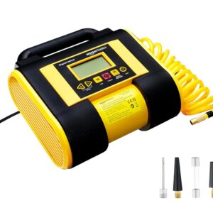 Amazon Basics Portable Car Tire Inflator with Digital Pressure Gauge, 150 PSI, 12V DC, Black