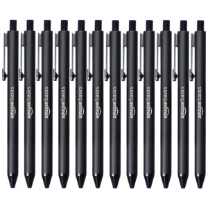 Amazon Basics Retractable Ballpoint Pen - Black, Medium Point, Smooth Writing, Soft Grip, 1.2mm, 12-Pack