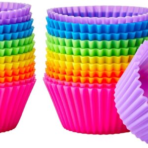 Amazon Basics Reusable Silicone Baking Cups, Muffin Liners - Pack of 24, Multicolor