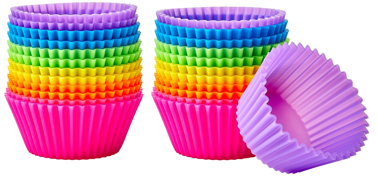 Amazon Basics Reusable Silicone Baking Cups, Muffin Liners - Pack of 24, Multicolor