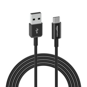 Amazon Basics USB-C to USB-A 2.0 Fast Charger Cable, 480Mbps Speed, USB-IF Certified, for Apple iPhone 16/15, iPad, Samsung Galaxy, Tablets, 6 Foot, Black