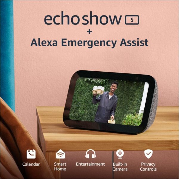Amazon Echo Show 5 (newest model), Smart display with 2x the bass and clearer sound, Charcoal