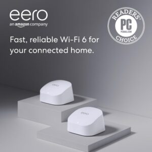Amazon eero 6 mesh wifi system - Supports internet plans up to 500 Mbps, Coverage up to 3,000 sq. ft., Connect 75+ devices, 2-pack (1 router + 1 extender)