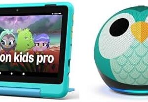 Amazon Entertainment Bundle Including Fire HD8 Kids Pro Tablet (32GB, Hello Teal) + Echo Dot Kids (Owl)