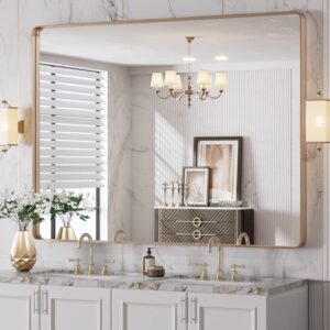 Amazon.com: LOAAO 48”X36” Gold Bathroom Mirror, Rounded Rectangle Gold Frame Mirror, Brushed Gold Bathroom Vanity Mirror Wall-Mounted, Anti-Rust, Tempered Glass, Hangs...
